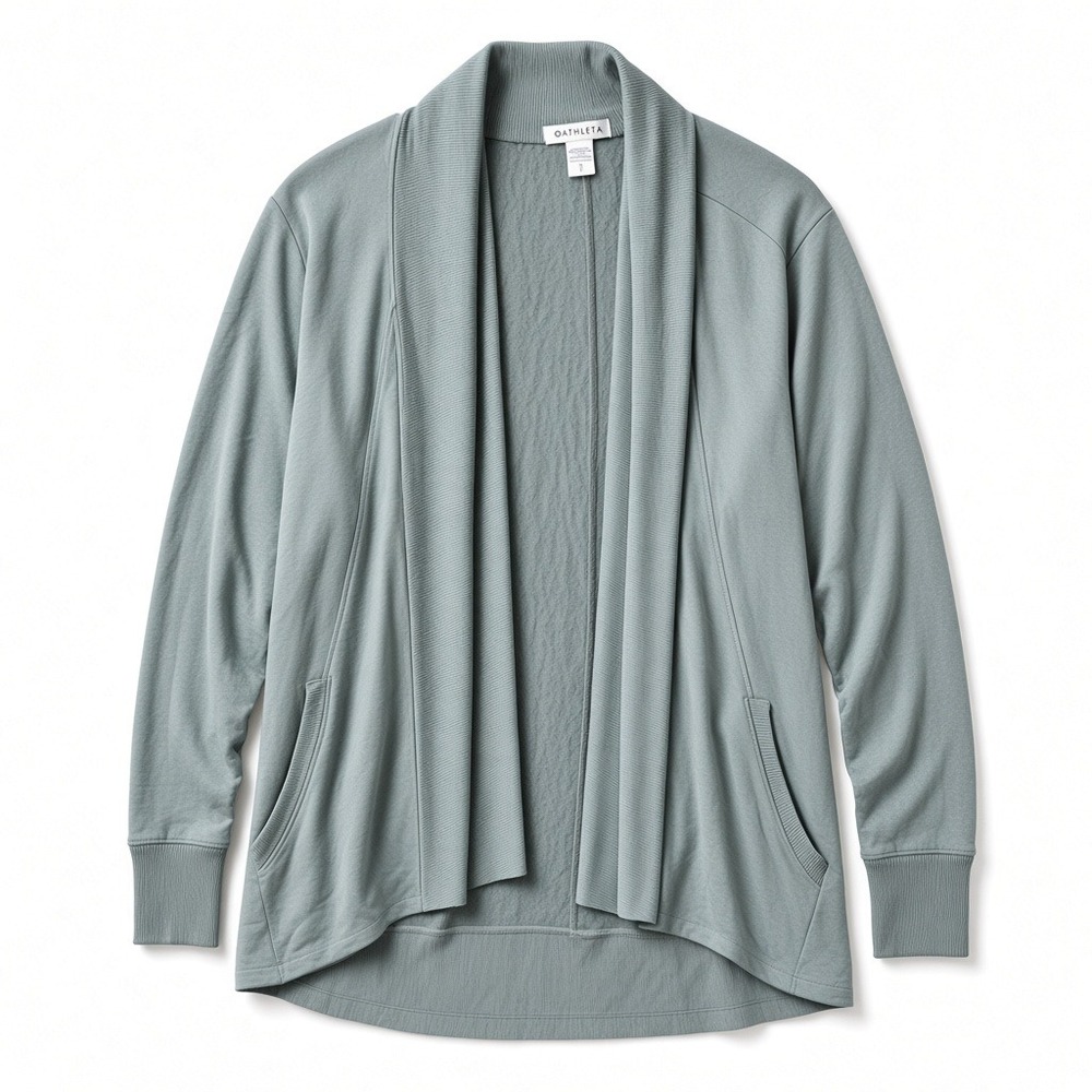 Athleta Pranayama Wrap Cardigan S Sage Green Modal Open Front Thumbholes